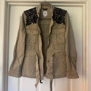 Gap S Khaki Long Sleeved Utility Jacket with Blue Lace